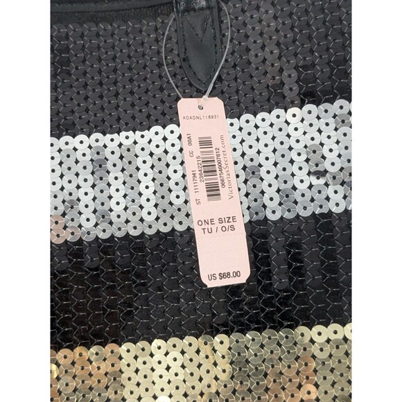 VICTORIA'S SECRET BLACK SEQUIN STRIPE WEEKENDER BAG GETAWAY CARRY ON LARGE TOTE - Picture 3 of 9